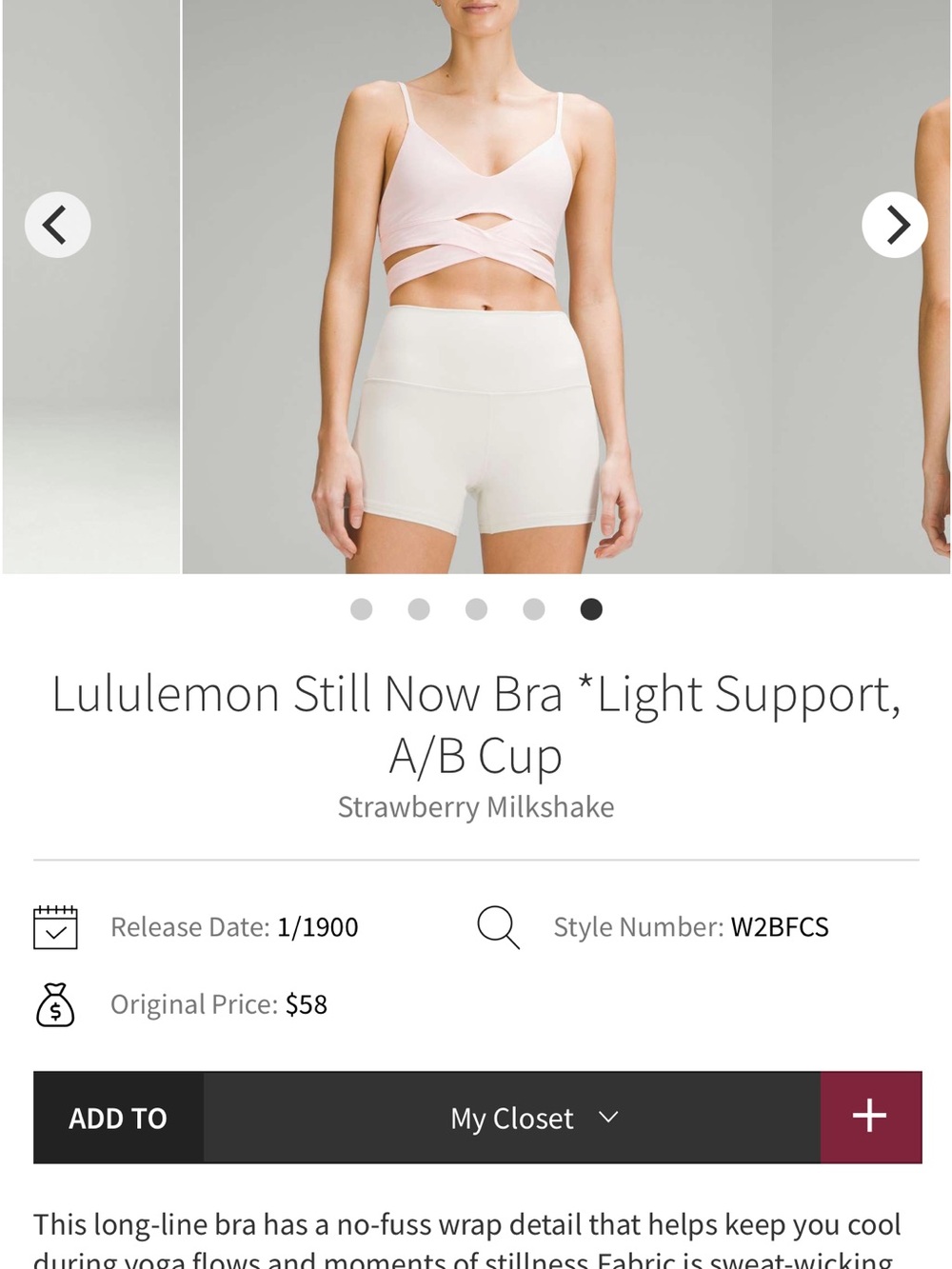 lululemon athletica Wrap-Front Light Pink Still Now Bra